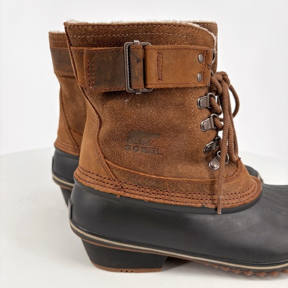 SOREL | Winter Fancy Lace-Up II Leather Duck Boots in Brown | Sz 9 - Picture 9 of 16